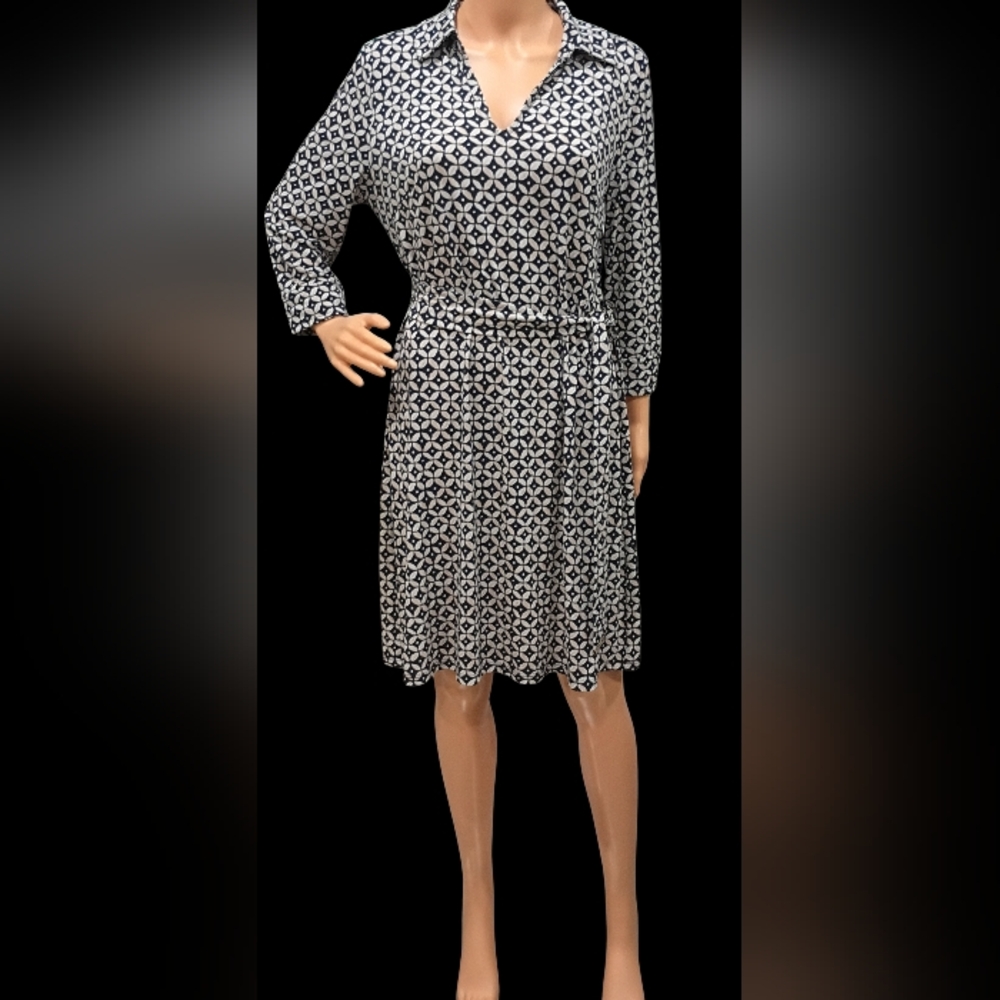 Tommy Hilfiger Black and White Patterned Midi Dress